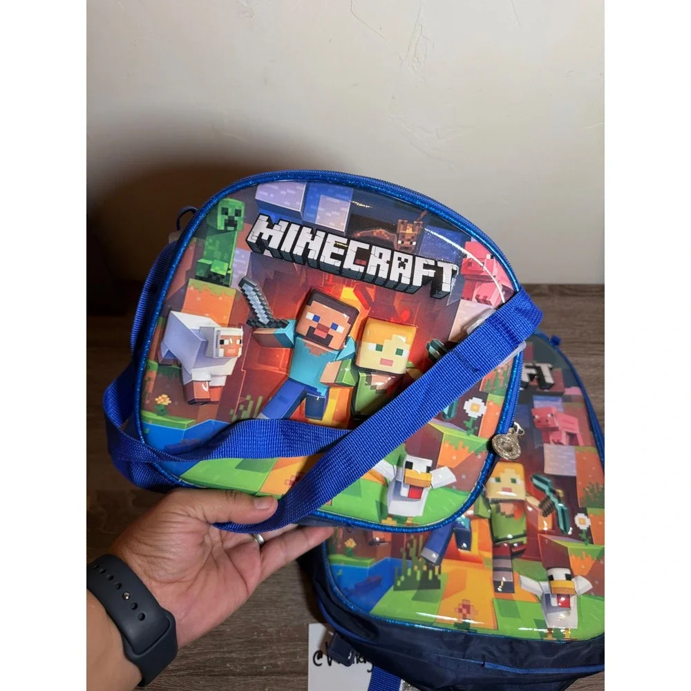 Minecraft Backpack Lunch Bag 2 Piece Set Light Up Graphic Blue